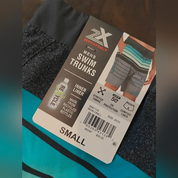 🤍❗ NWT ZEROXPOSUR Men's Grey Blue Ombre Swim Trunks Size Small - Picture 3 of 4